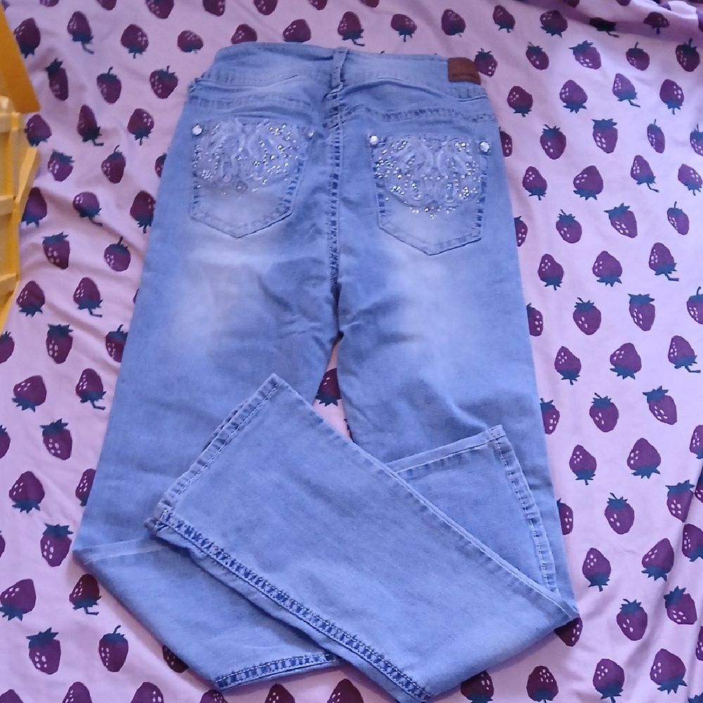 Wallflower Denim Straight Leg Jeans with Embellished Pockets